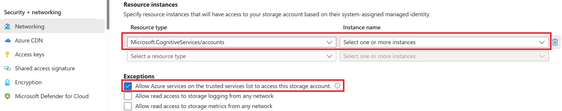 Screenshot: allow trusted services checkbox, portal view.