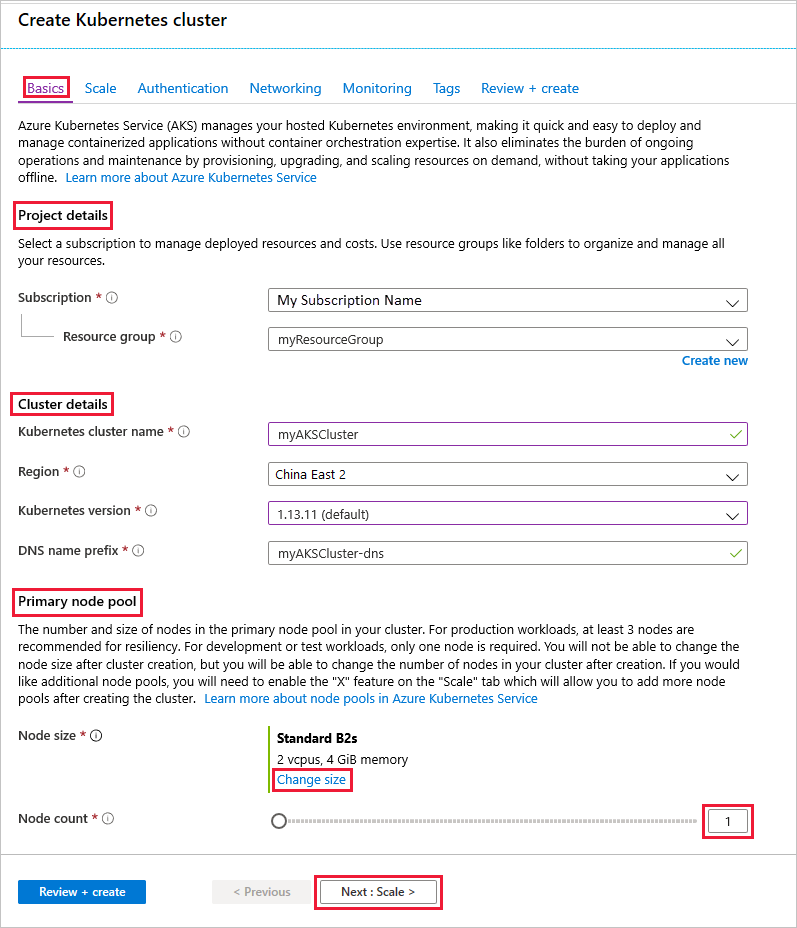 Create AKS cluster - provide basic information