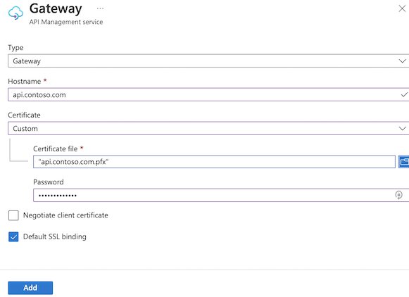 Configure gateway domain with custom certificate