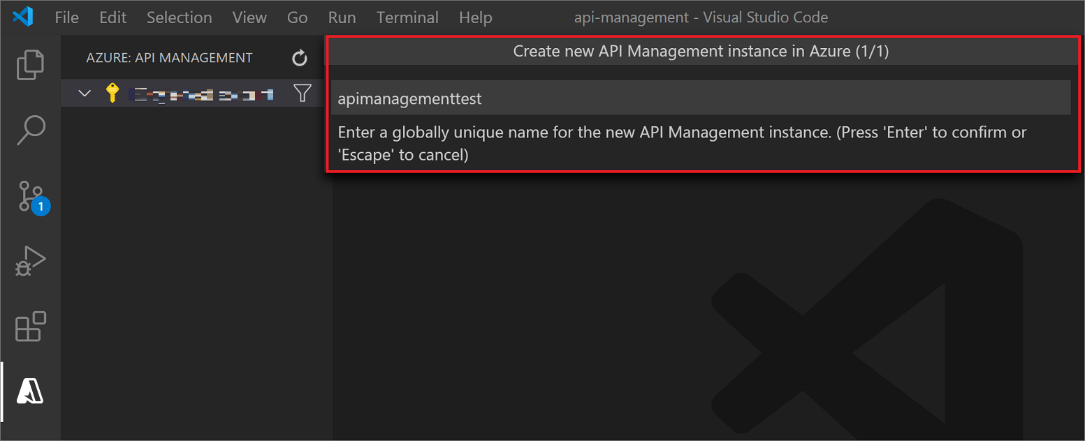 Create API Management wizard in VS Code