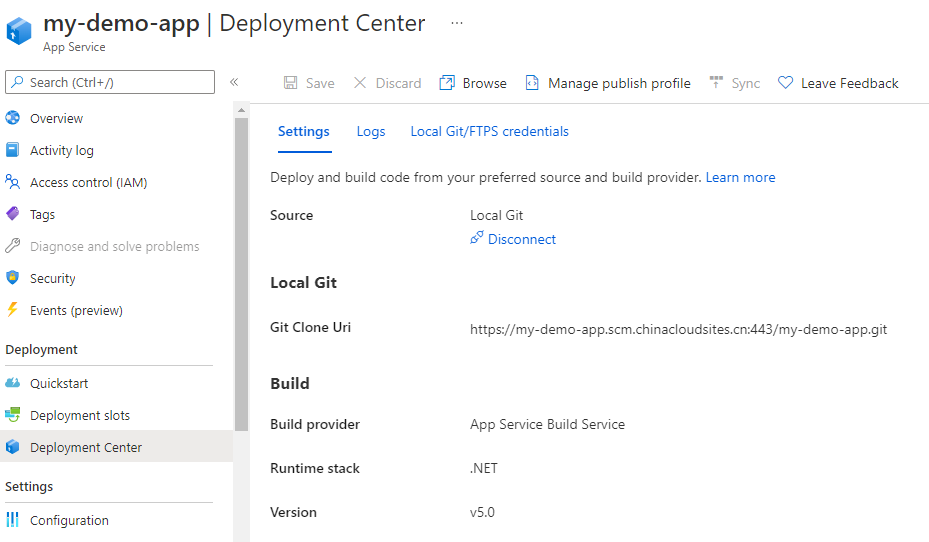 Screenshot that shows how to disconnect your cloud folder sync with your App Service app in the Azure portal.