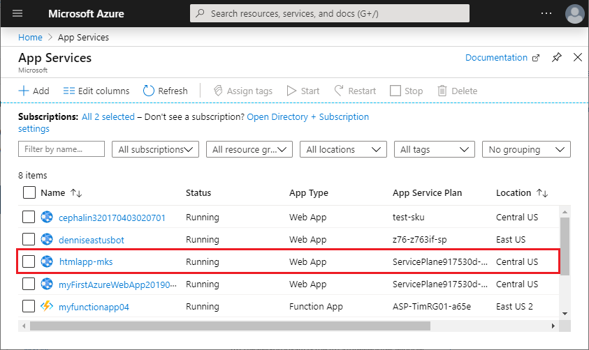 Portal navigation to Azure app