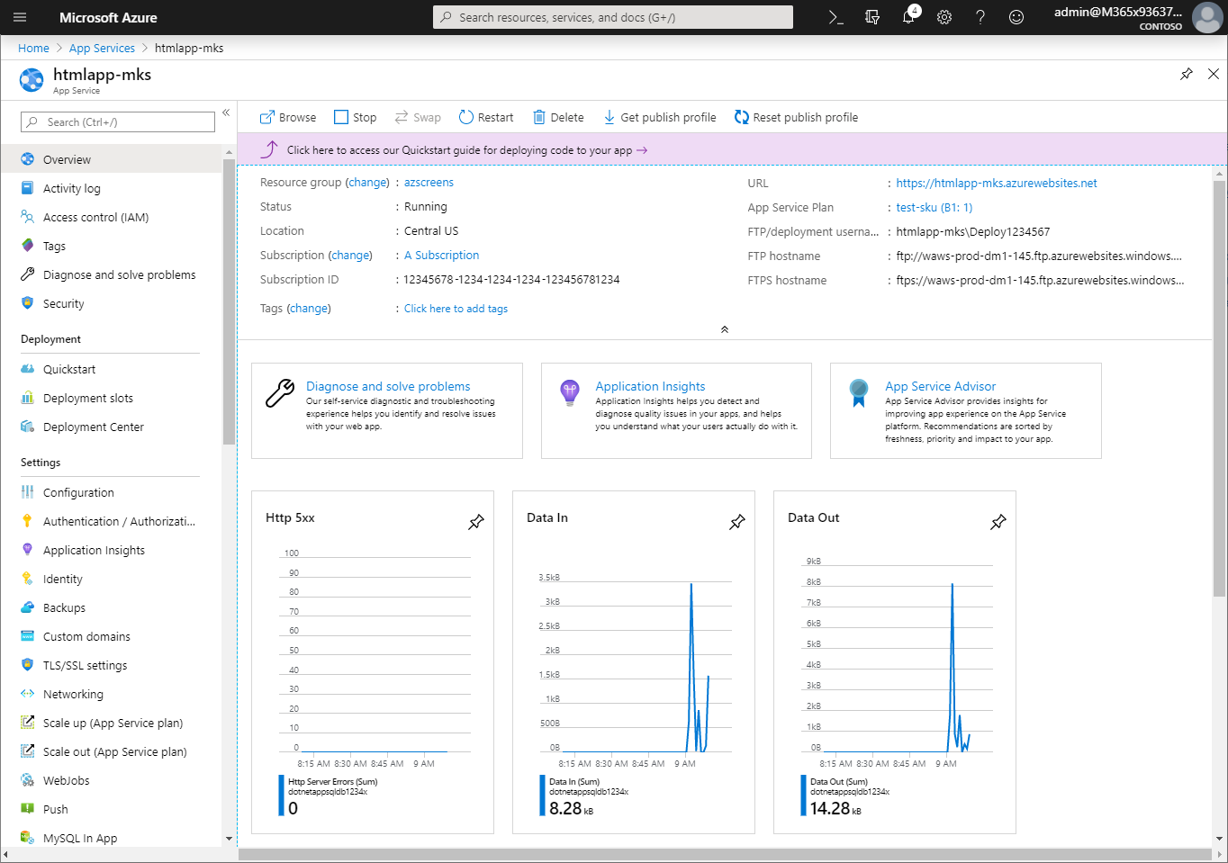 App Service blade in Azure portal