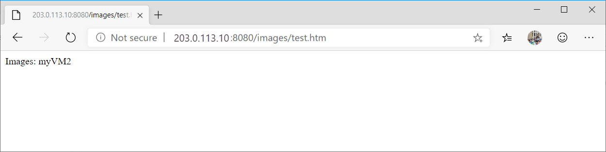 Screenshow of test images URL in application gateway