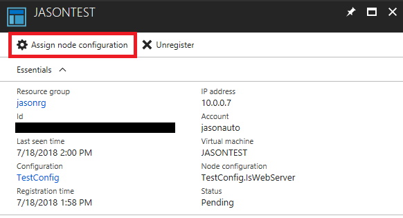 Screenshot of the Node details page highlighting the Assign node configuration button