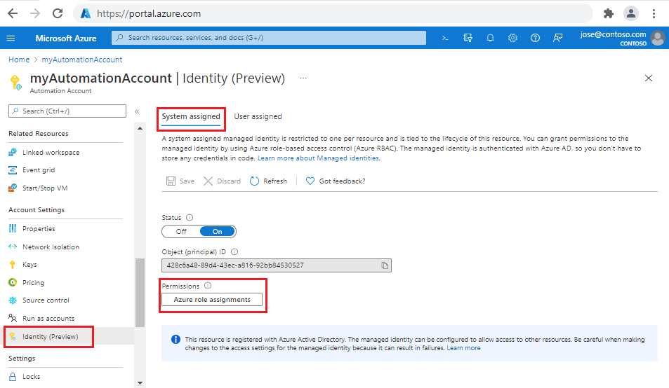 Selecting Azure role assignments in portal.