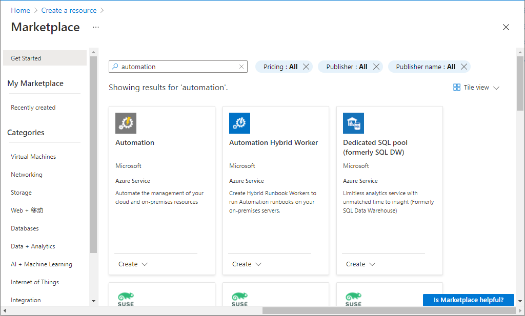 Locating Automation accounts in portal.