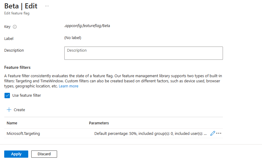 Screenshot of the Azure portal, applying new custom filter.