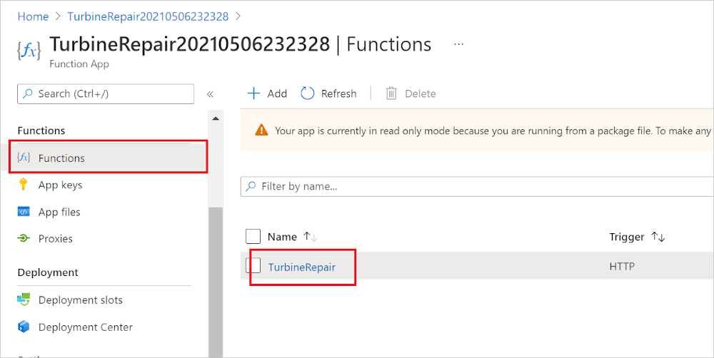 Get an access key for the TurbineRepair function