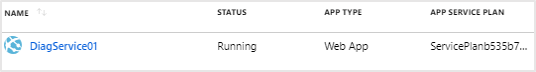 Screenshot of individual App Service resource named DiagService01