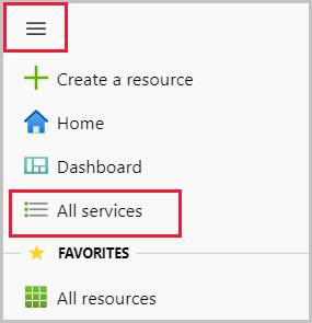 Screenshot showing All services in the Azure portal menu.