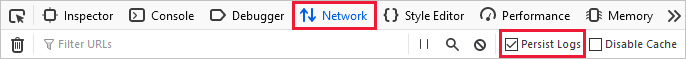 Screenshot of the Network setting for Persist Logs.