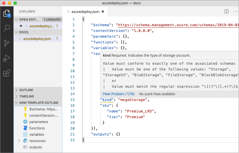 Screenshot showing an invalid storage configuration.