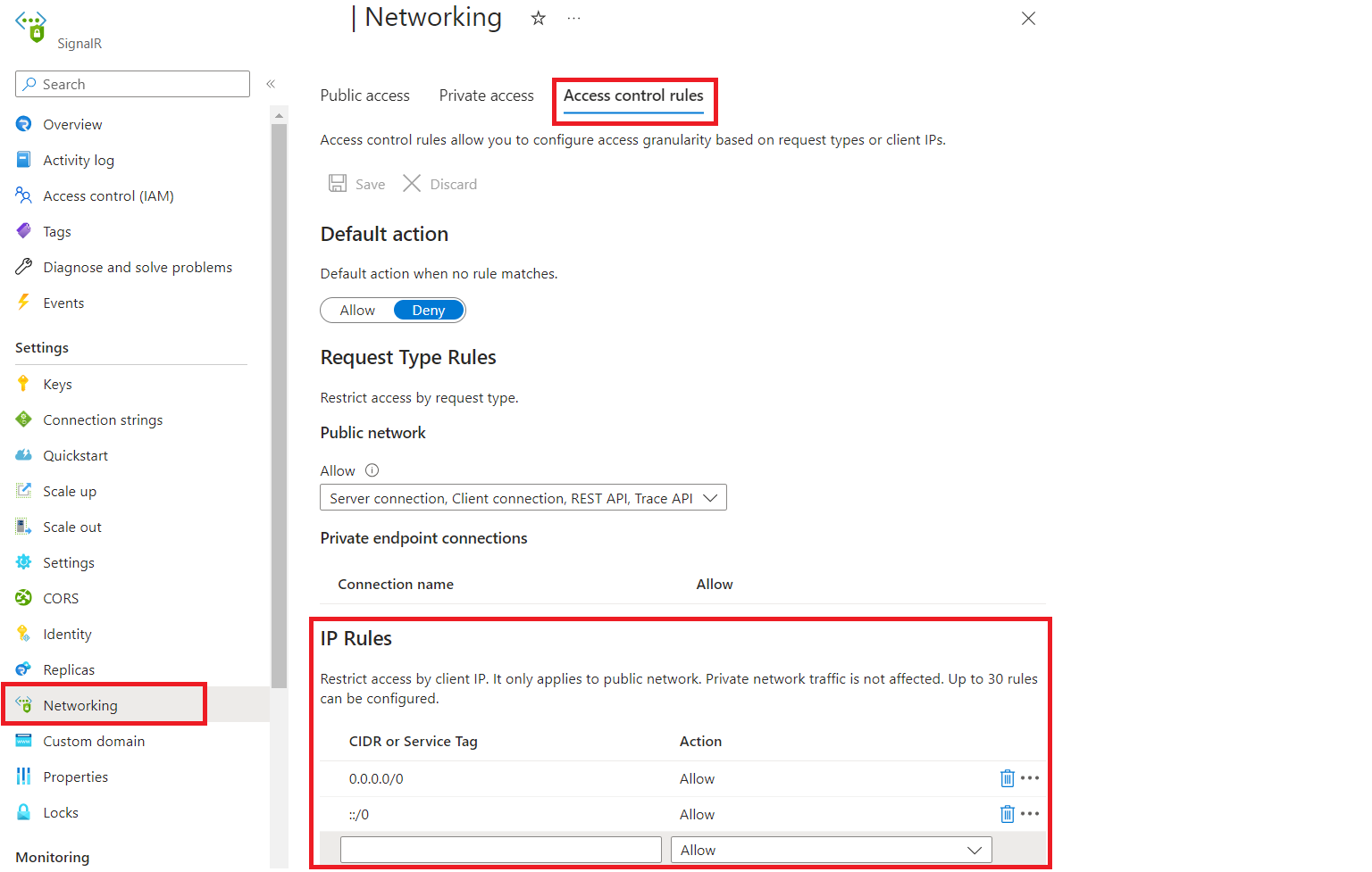 Screenshot showing how to configure IP rules.