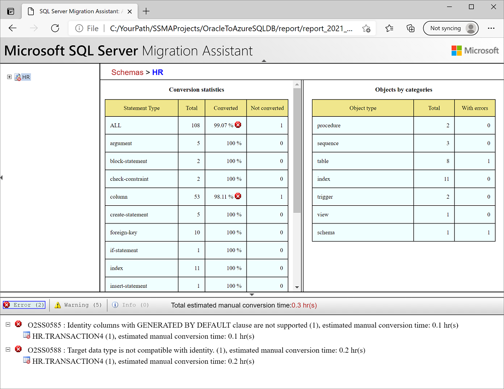 Screenshot that shows an Assessment report.