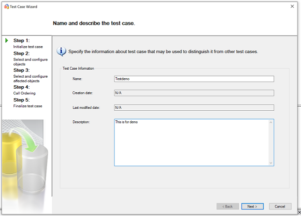 Screenshot that shows steps to initialize a test case .