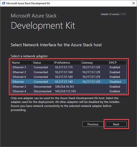 Select network adapter for ASDK