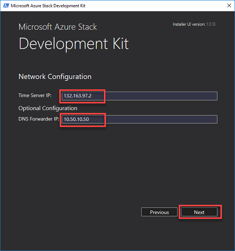 ASDK Network configuration page