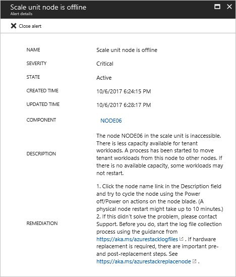 Details of node offline alert