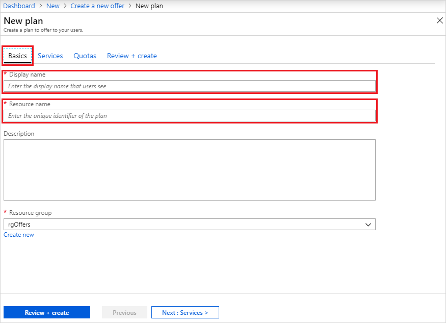 Screenshot that shows the plan display name in Azure Stack Hub administration portal.