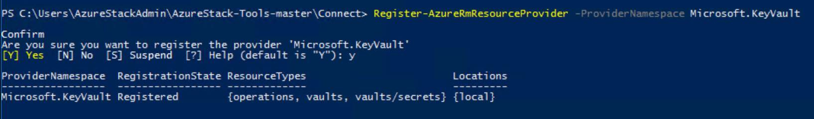 Key vault registration in Powershell successful