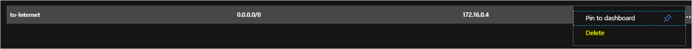 The to-Internet Route is the only route listed, and it is selected. There is a delete button.