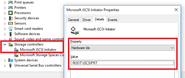 Screenshot of Azure Backup Device Manager, with Storage controllers highlighted