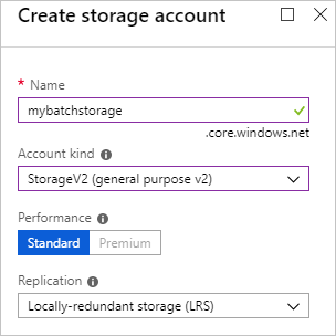 Screenshot of the Create storage account screen.