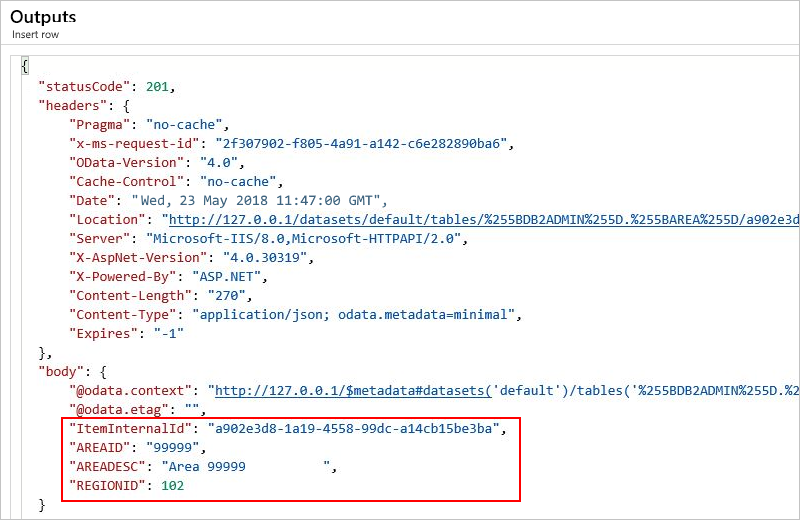 View output with inserted row