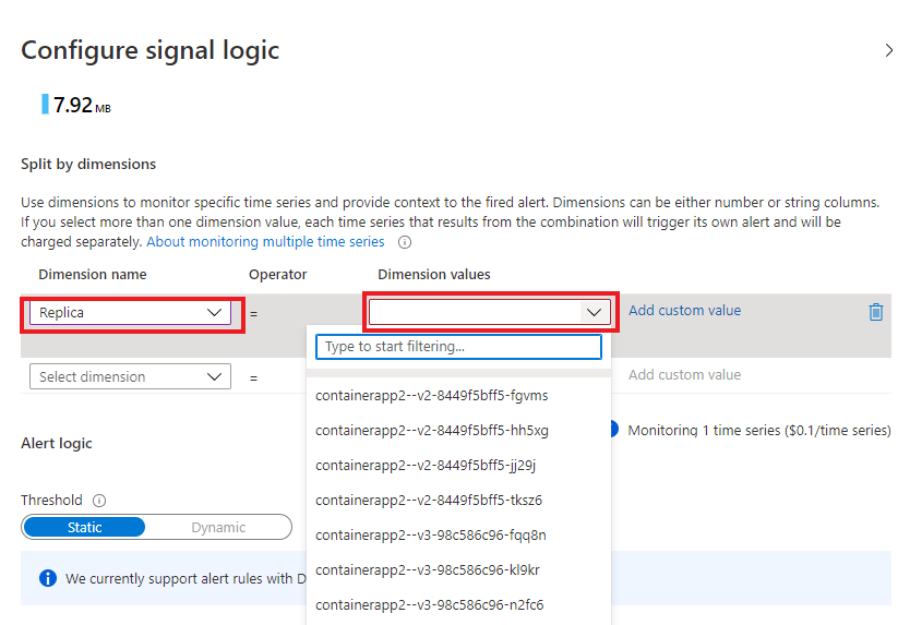 Screenshot of metrics splitting options.