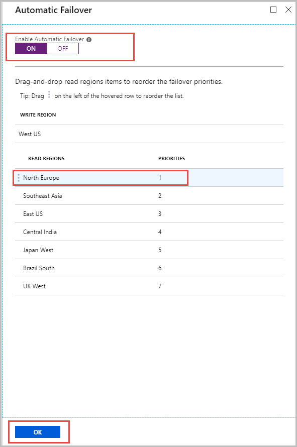 Screenshot of the Service-Managed failover portal menu.