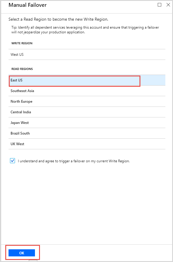 Screenshot of the manual failover portal menu.