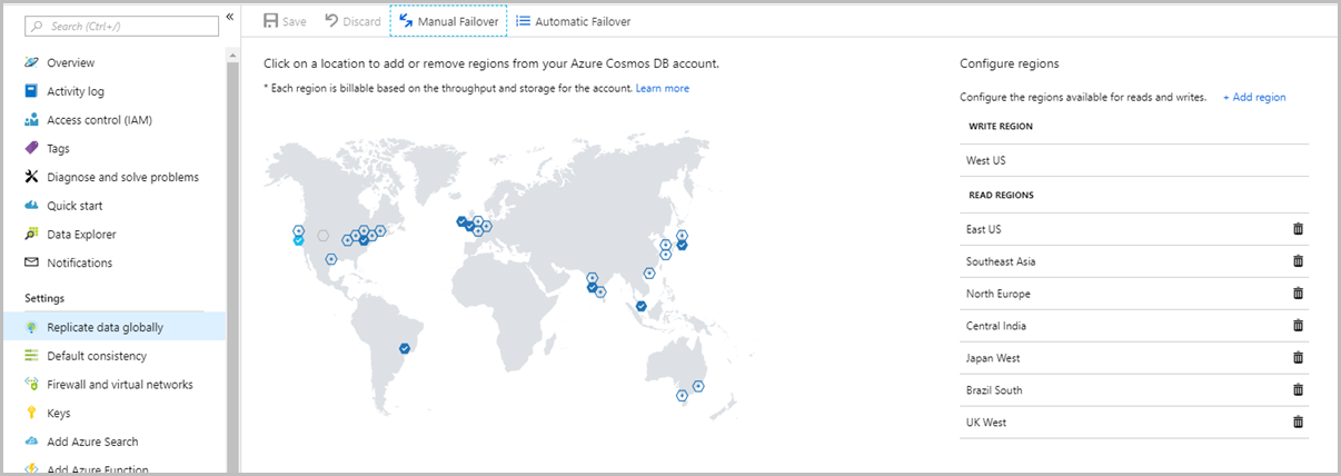 Screenshot that shows the replicate data multiple-regionally menu.