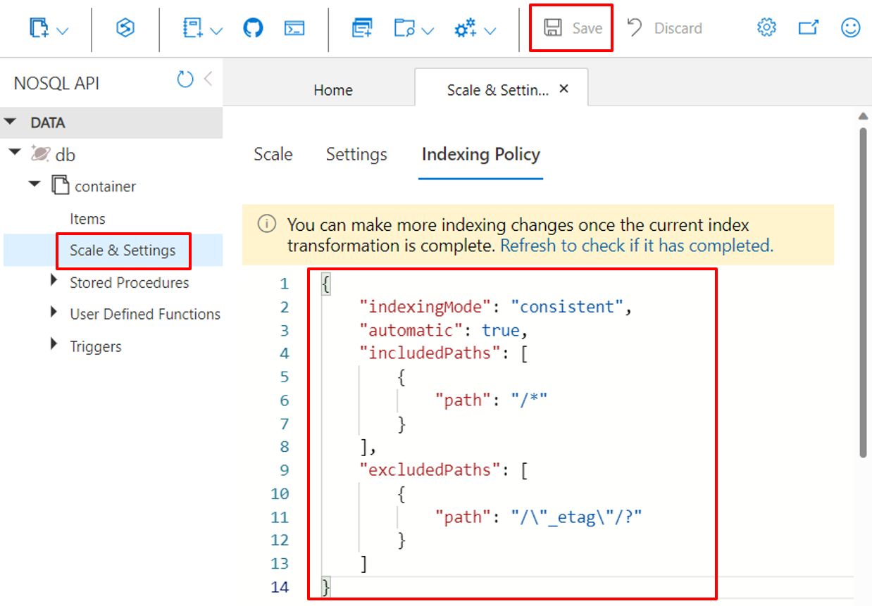 Manage Indexing using Azure portal