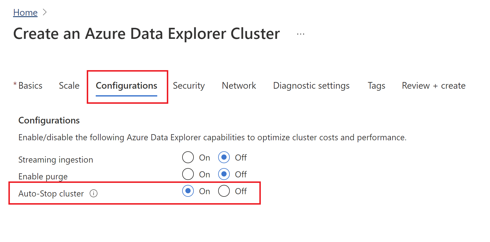 Screenshot of auto-stop configuration.