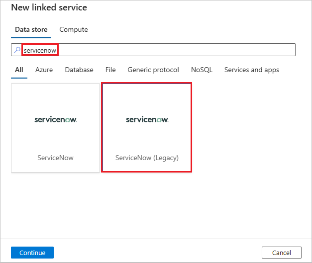 Screenshot of the ServiceNow connector.