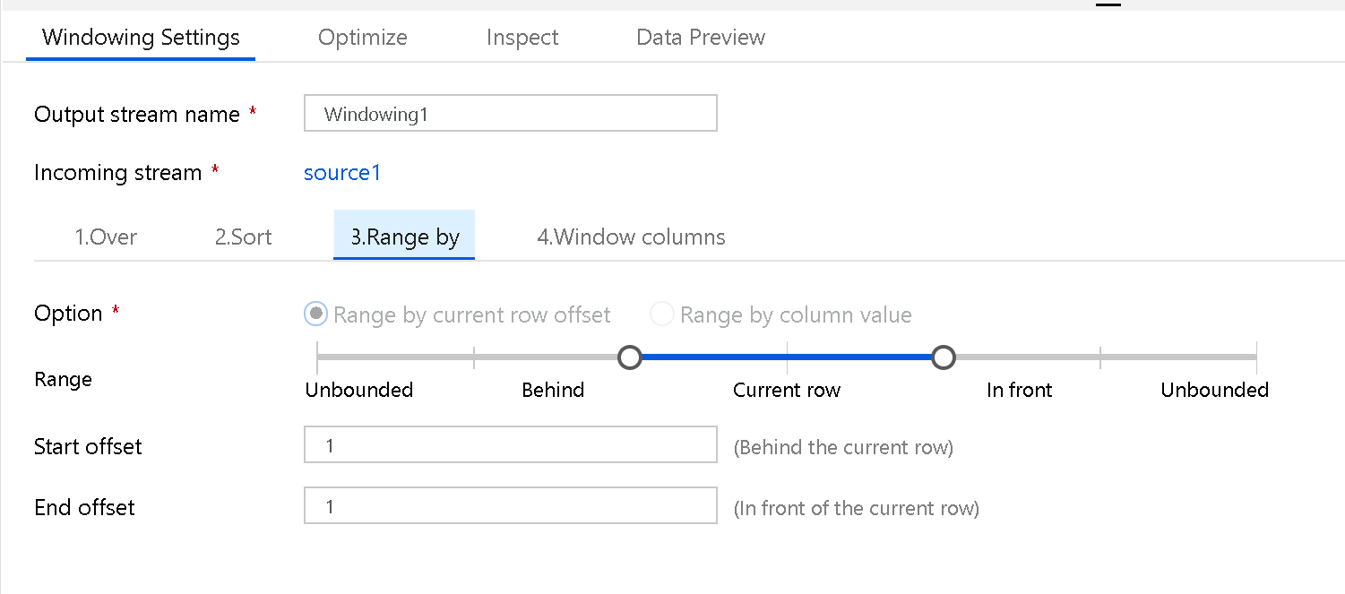 Screenshot shows Windowing Settings with the Range by tab selected.