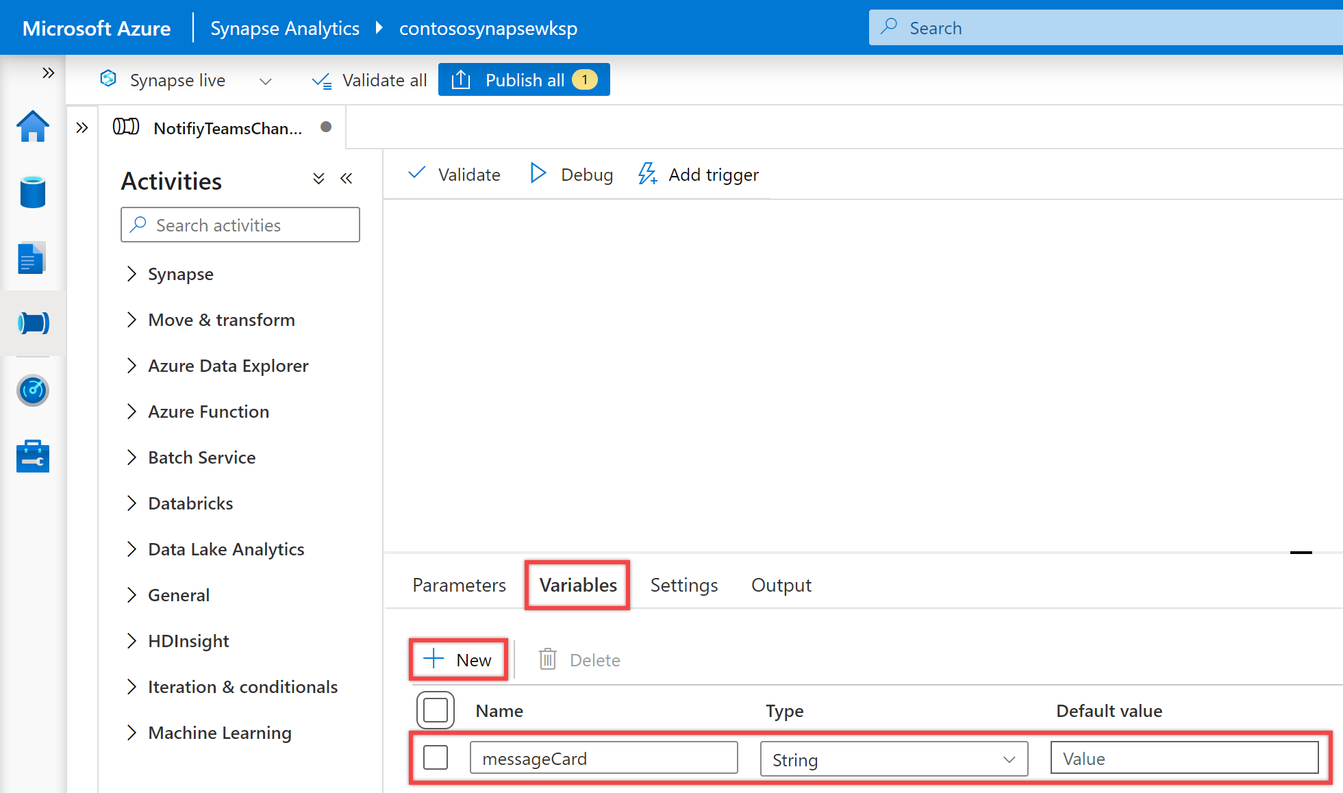 Shows the &quot;Pipeline variables&quot;.