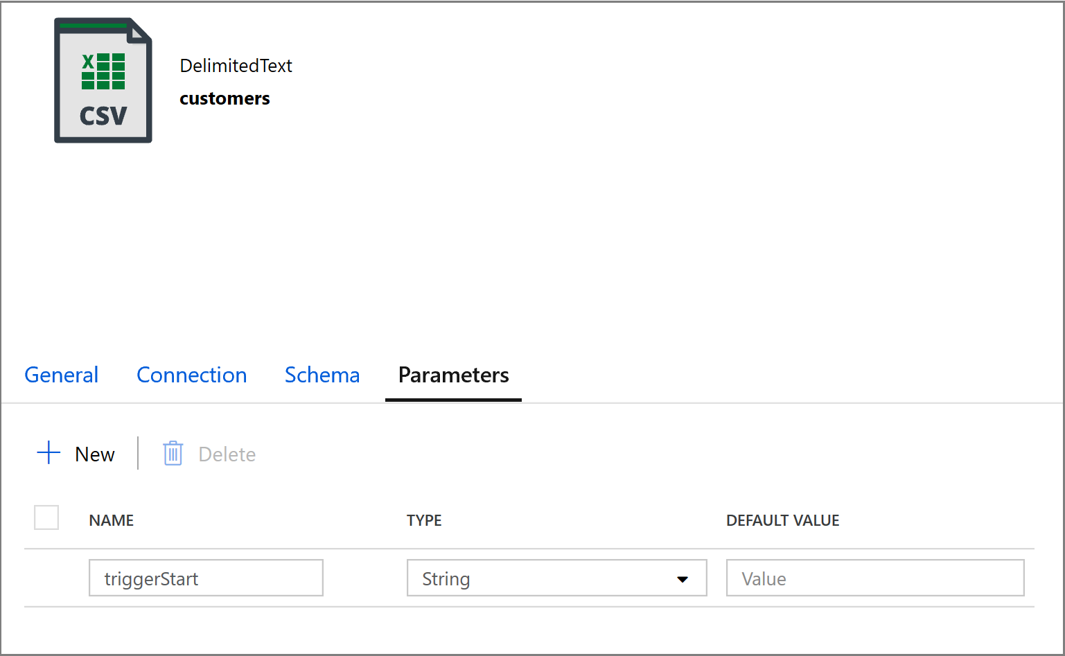 Screenshot shows adding a new parameter to the Parameters tab.