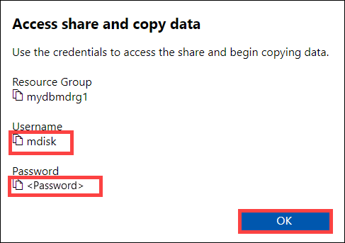 Connect and copy, Copy share credentials