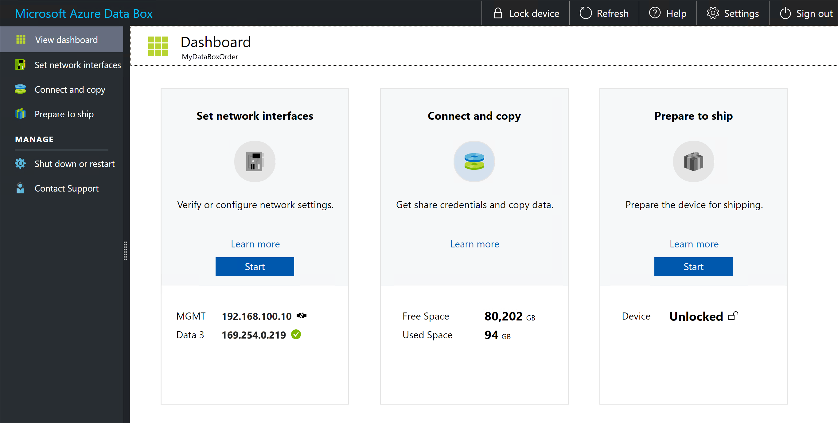 The Data Box local web UI