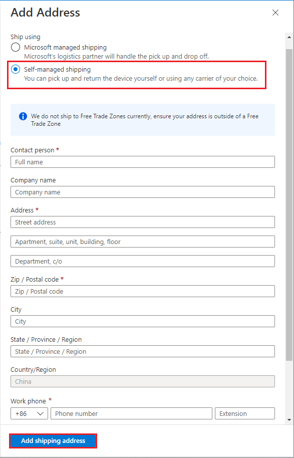 Self-managed shipping, validate and add address