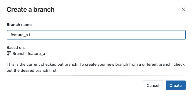 Git dialog new branch.