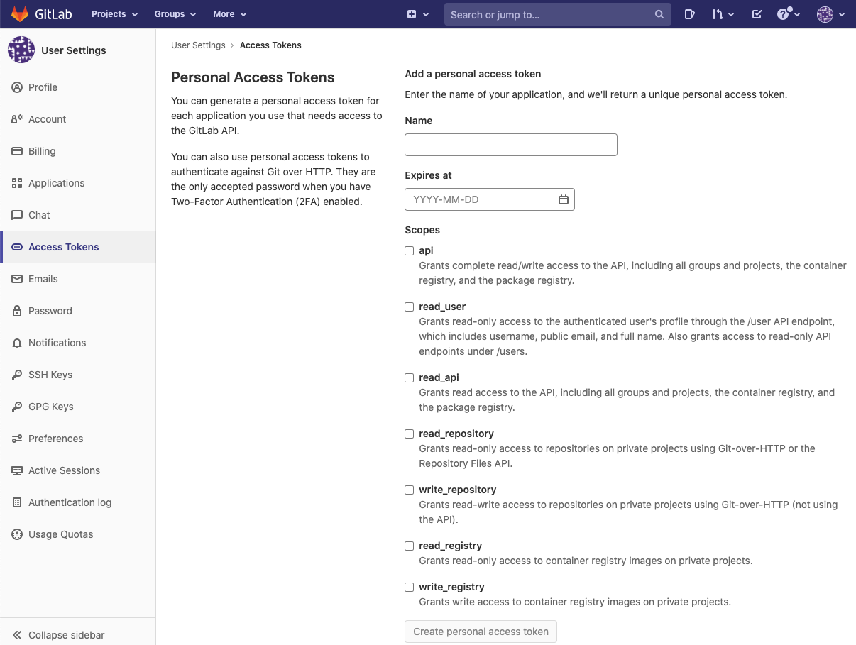 Generate GitLab token