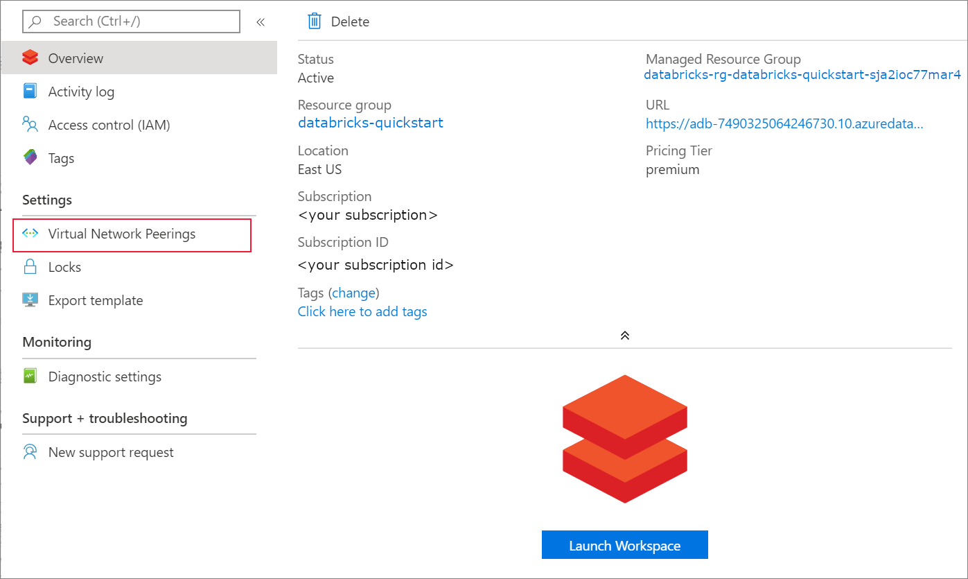 Azure Databricks overview in Azure portal