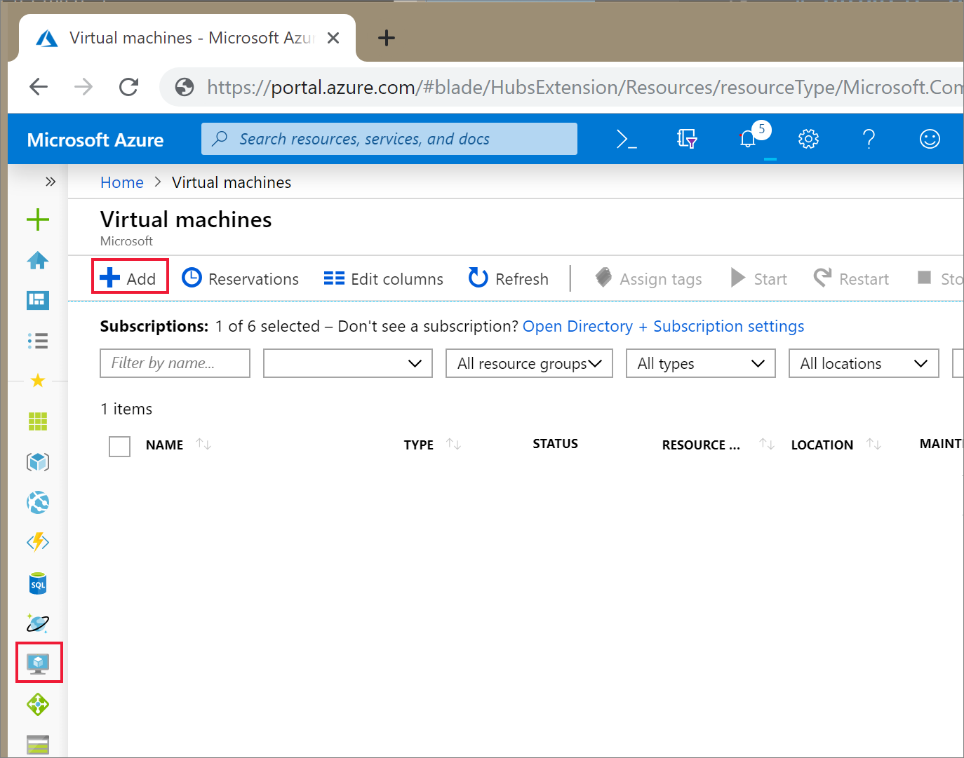 Add new Azure virtual machine