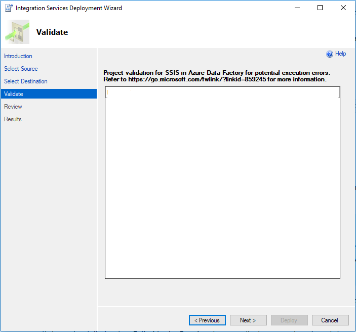 Screenshot of Deployment Wizard Validate page.