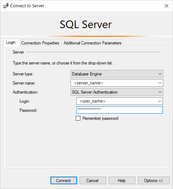 Screenshot of SSIS Login tab.