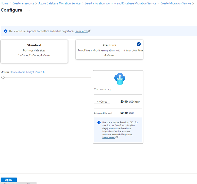 Screenshot of a Select Pricing tier.