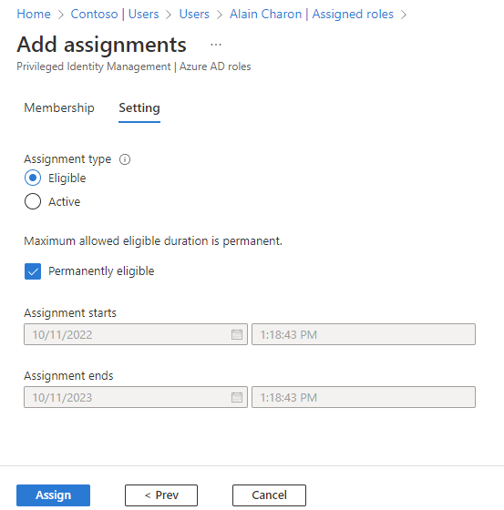 Screenshot of the role assignment settings.